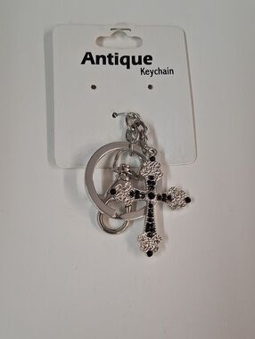 Antique Keychain with Cross Charm